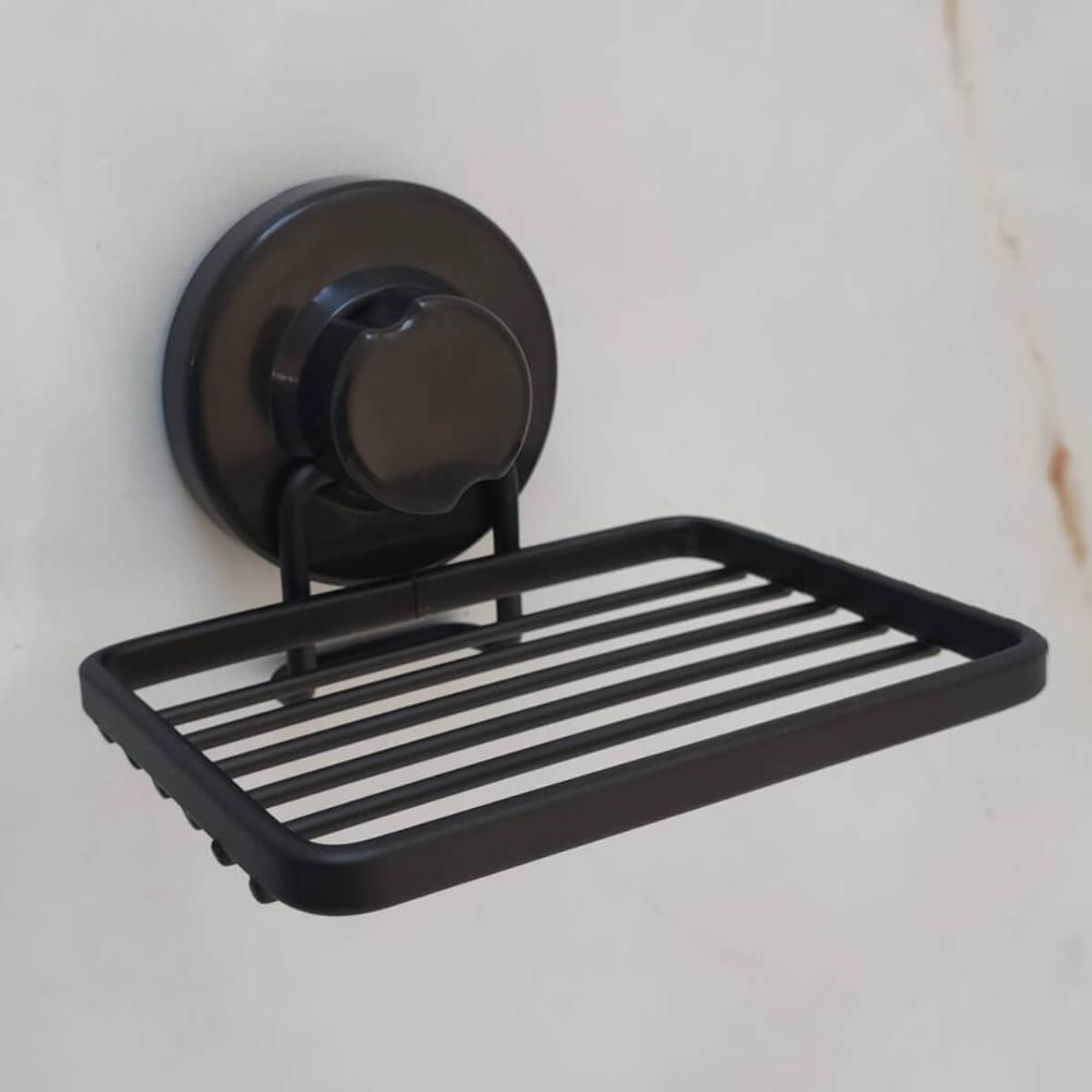 Suporte Porta Sabonete Saboneteira de Parede Preta Com Ventosa Faciliti para Banheiro Schmitt