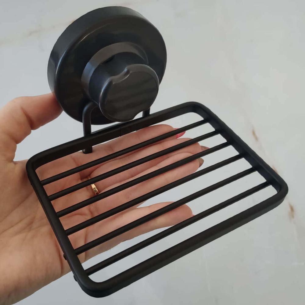 Suporte Porta Sabonete Saboneteira de Parede Preta Com Ventosa Faciliti para Banheiro Schmitt
