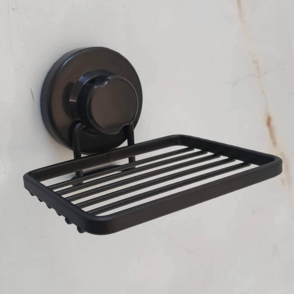 Suporte Porta Sabonete Saboneteira de Parede Preta Com Ventosa Faciliti para Banheiro Schmitt