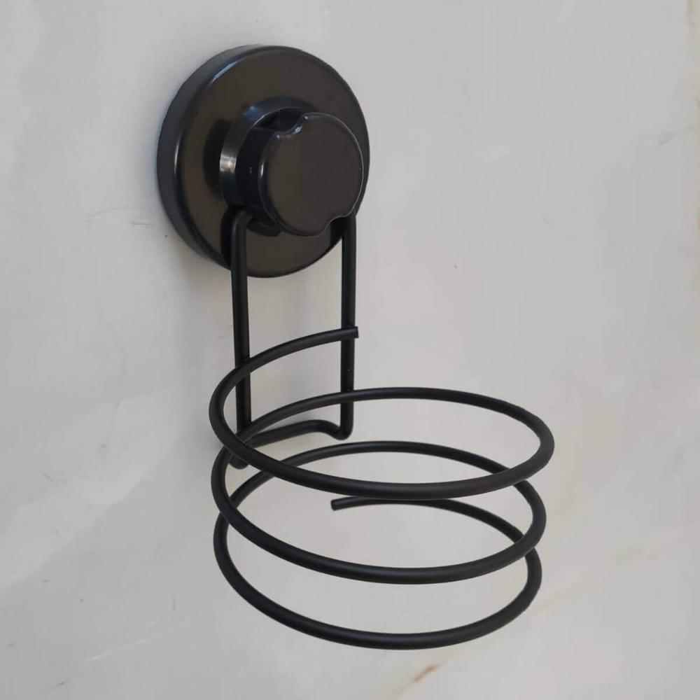 Suporte Porta Secador de Cabelo Preto com Ventosa de Parede