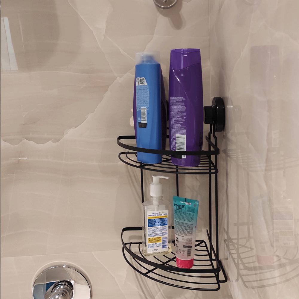 Suporte Porta Shampoo Preto com Ventosa Duplo Cantoneira Para Banheiro Faciliti