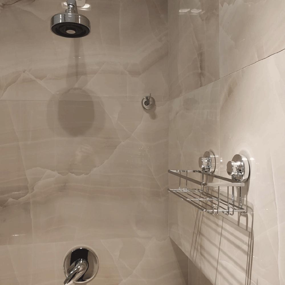 Suporte Shampoo com Ventosa Banheiro Cromado Gancho Multiuso