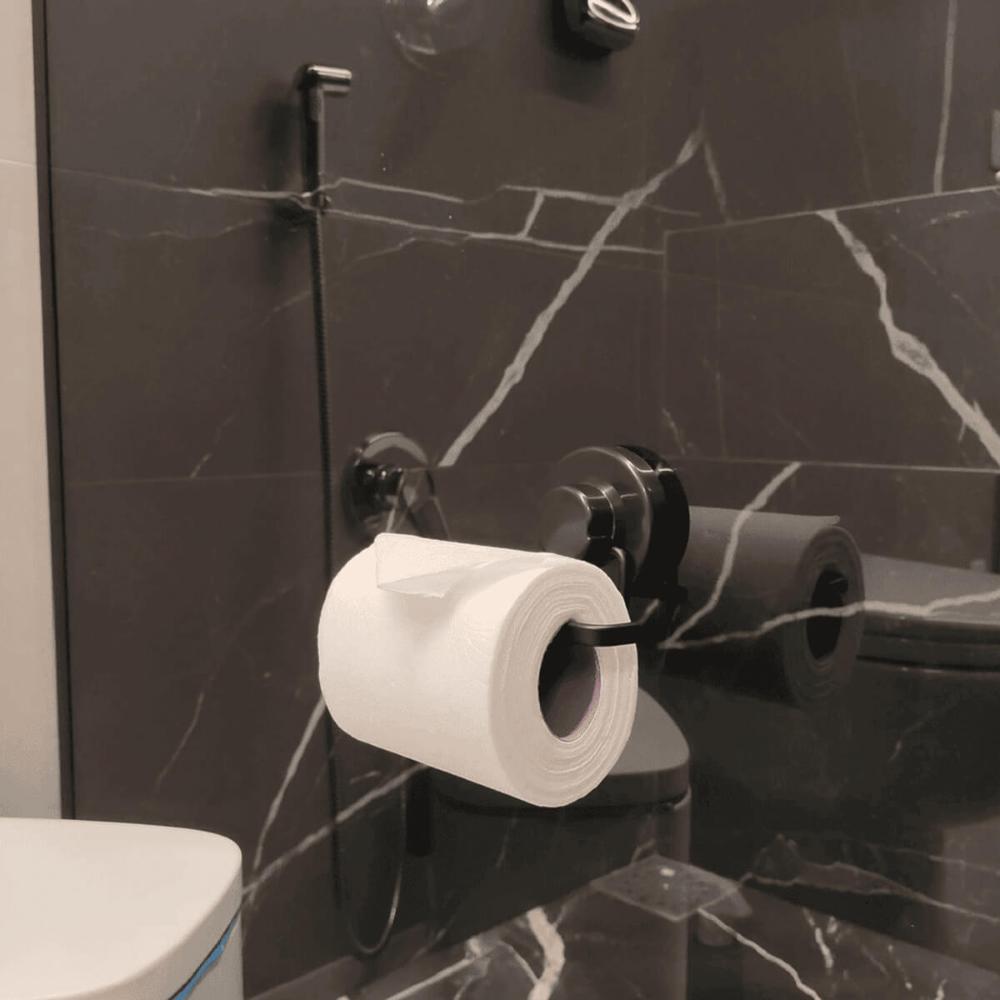 Suporte para Toalhas Porta Papel Higiênico e Saboneteira com Ventosa Preto Faciliti Banheiro