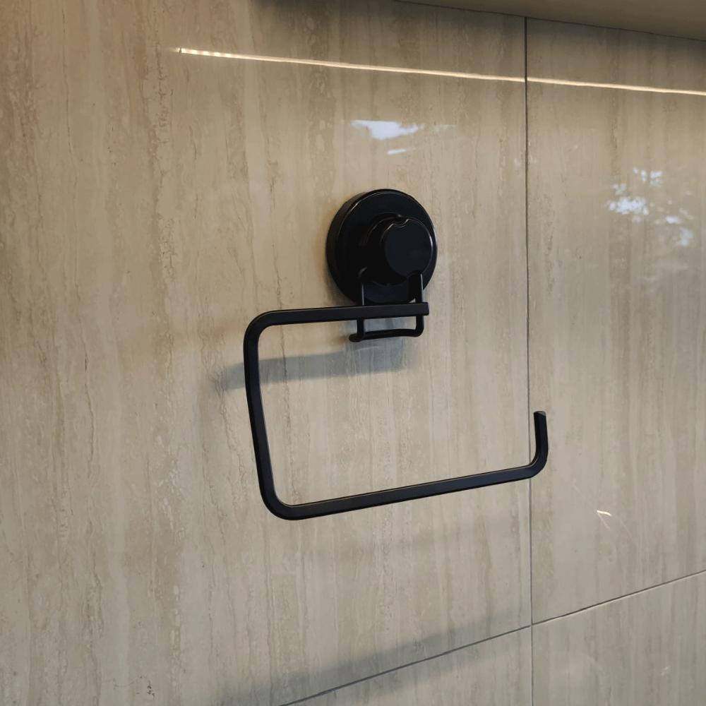Toalheiro com Ventosa Preto Fosco Porta Toalha de Rosto para Banheiro Lavabo Faciliti