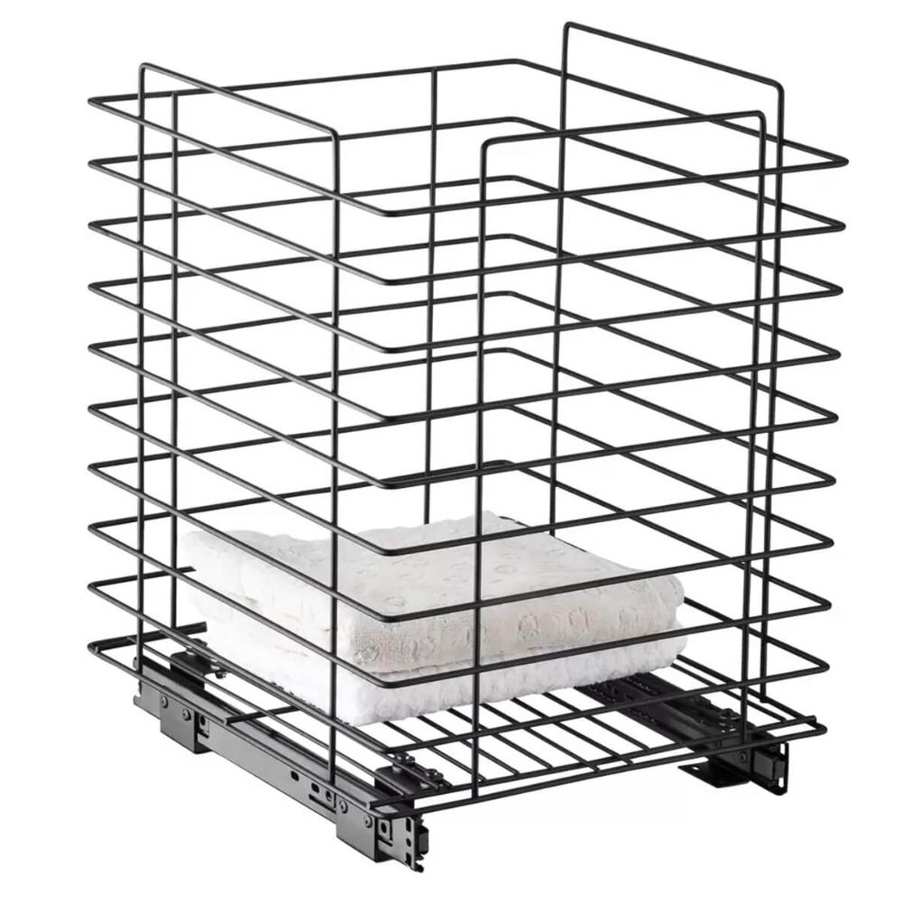 Tulha Deslizante Preta 39,5x38x44cm Cesto de Roupas Aramado de Embutir Schmitt Quadrada 35kg