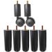5 Pés para Cama Box Madeira Com 2 Rodinhas 12cm Altos Preto Casal Queen King