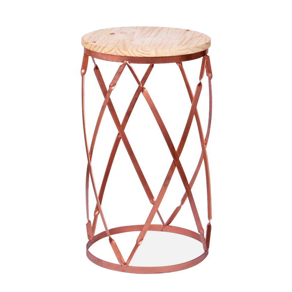 Mesa Lateral Redonda Stylo Madeira e Bronze