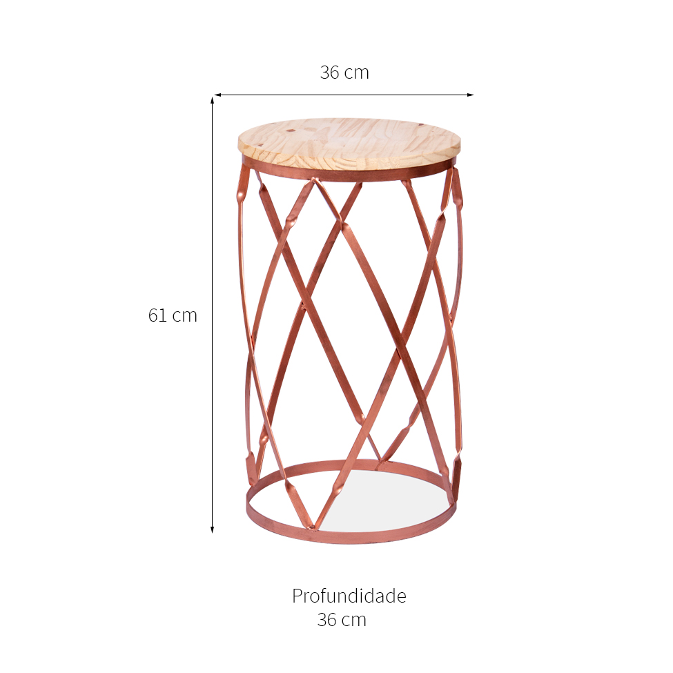 Mesa Lateral Redonda Stylo Madeira e Bronze