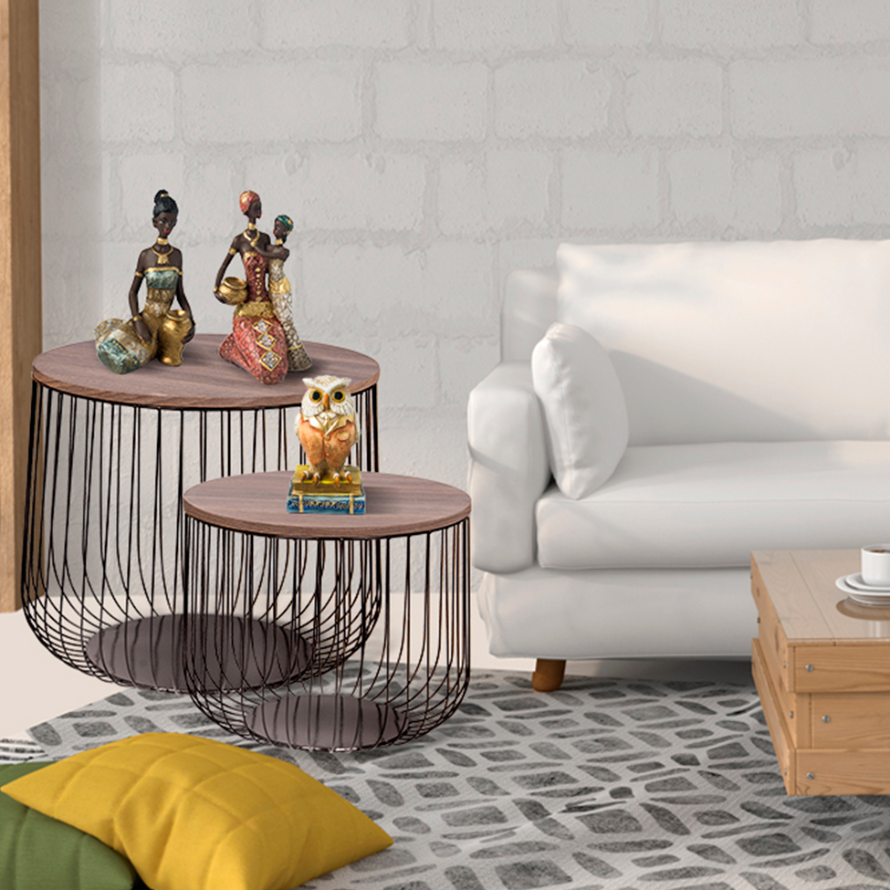 Mesa de Centro Redonda Riga Marrom e Preta