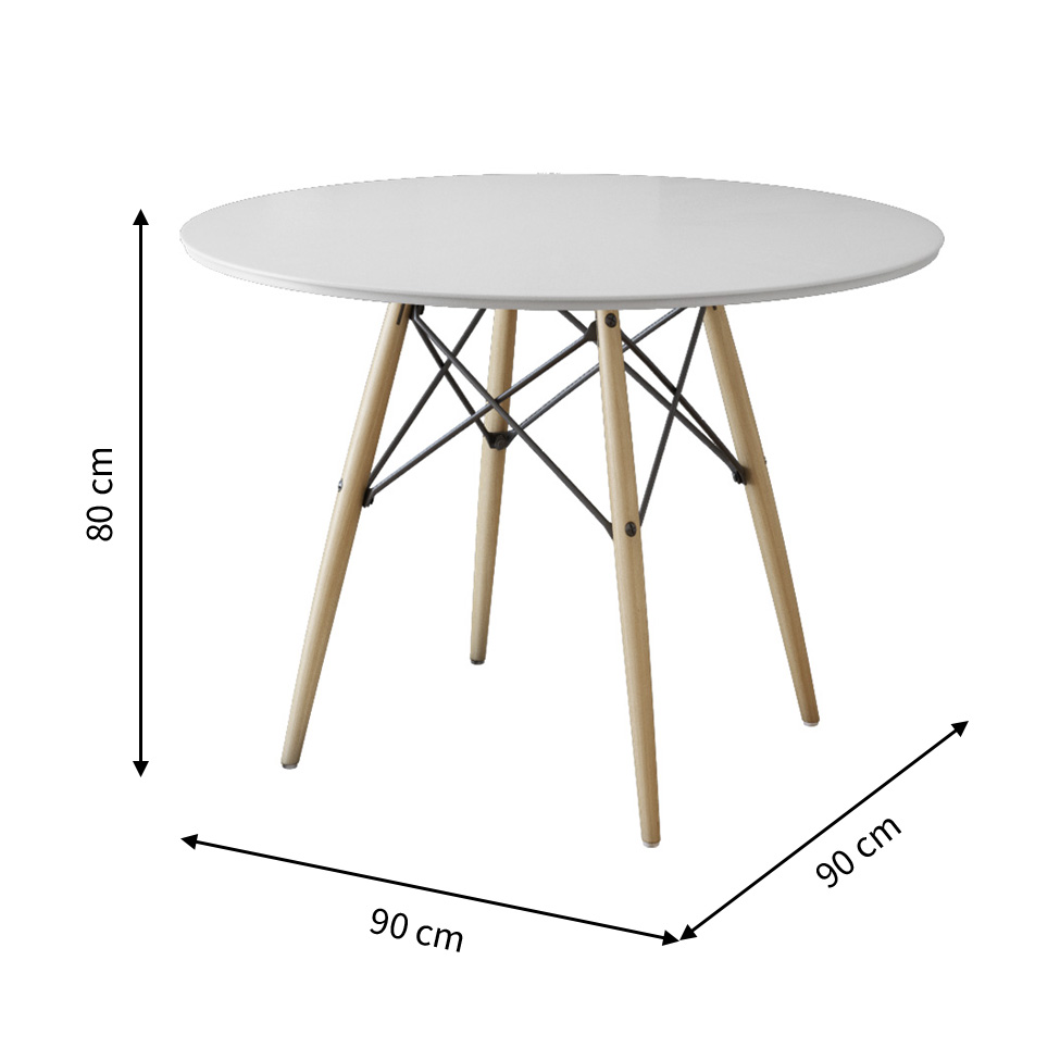 Mesa de Jantar Redonda Eiffel Wood Branco 90 cm