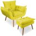 Combo Poltrona Decorativa Opala Deluxe com Puff Suede Amarelo