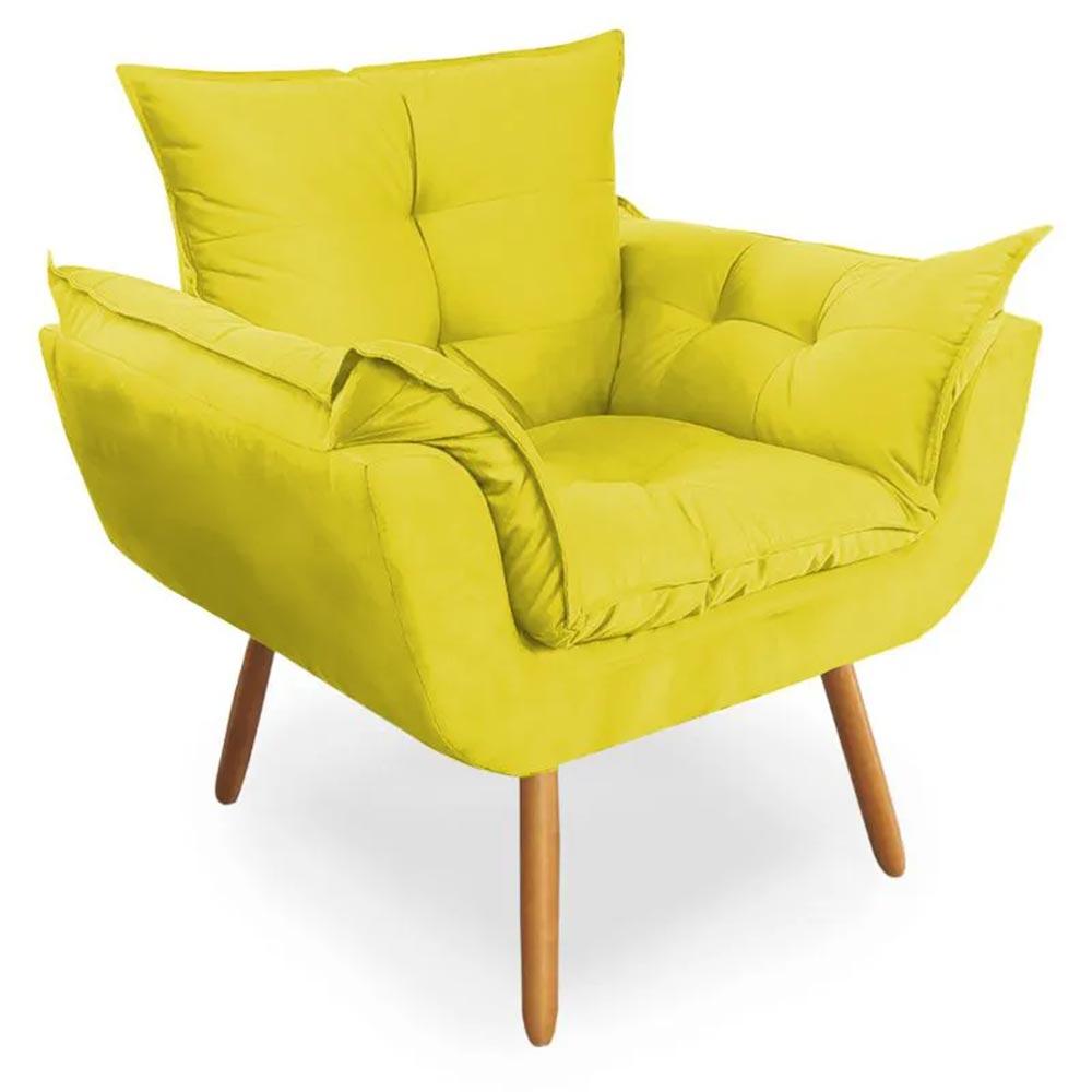 Combo Poltrona Decorativa Opala Deluxe com Puff Suede Amarelo