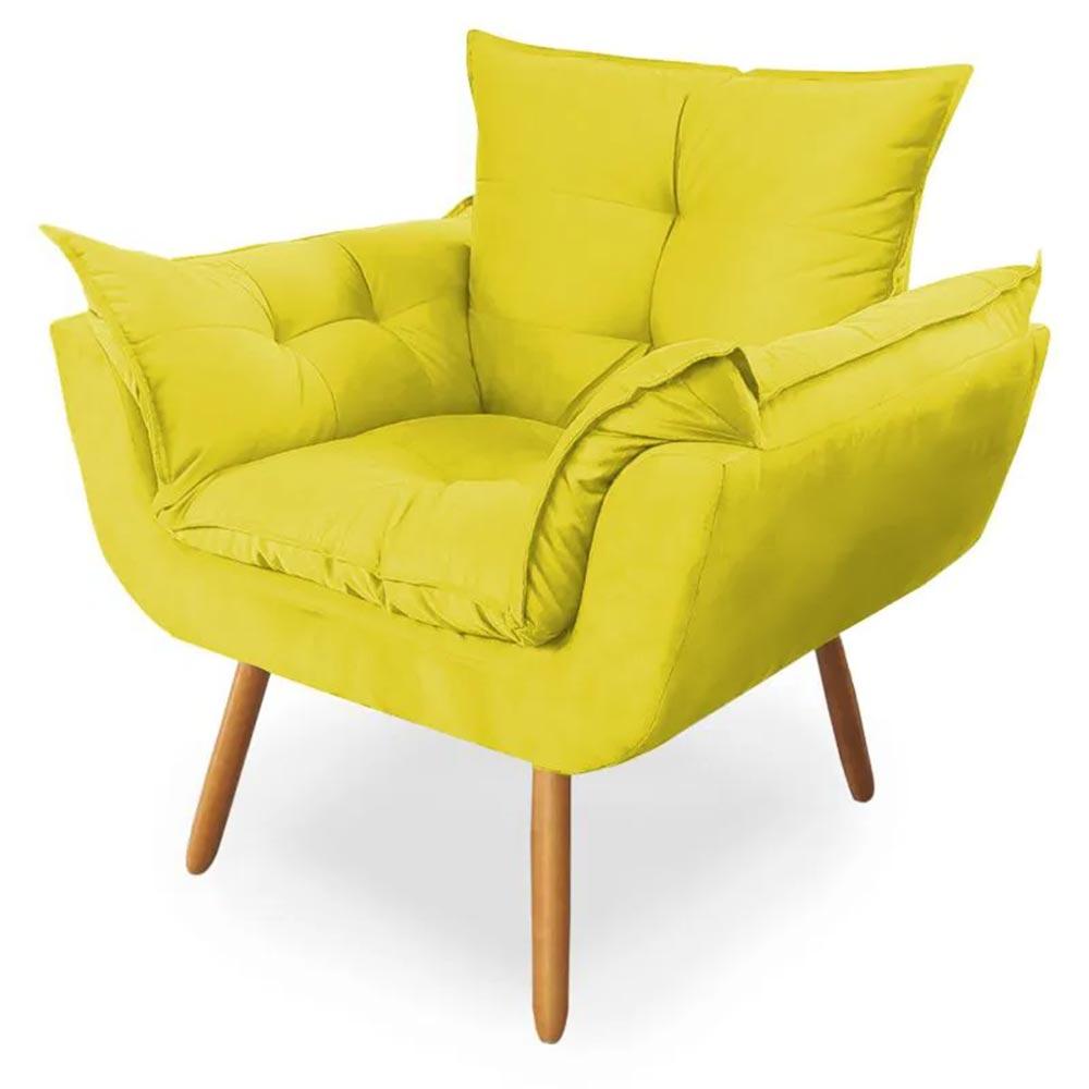 Combo Poltrona Decorativa Opala Deluxe com Puff Suede Amarelo