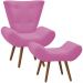 Kit Poltrona Decorativa com Puff Bella Pés Madeira Suede Rosa