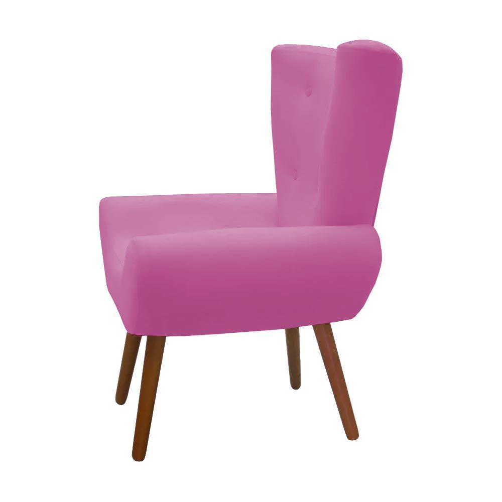 Kit Poltrona Decorativa com Puff Bella Pés Madeira Suede Rosa