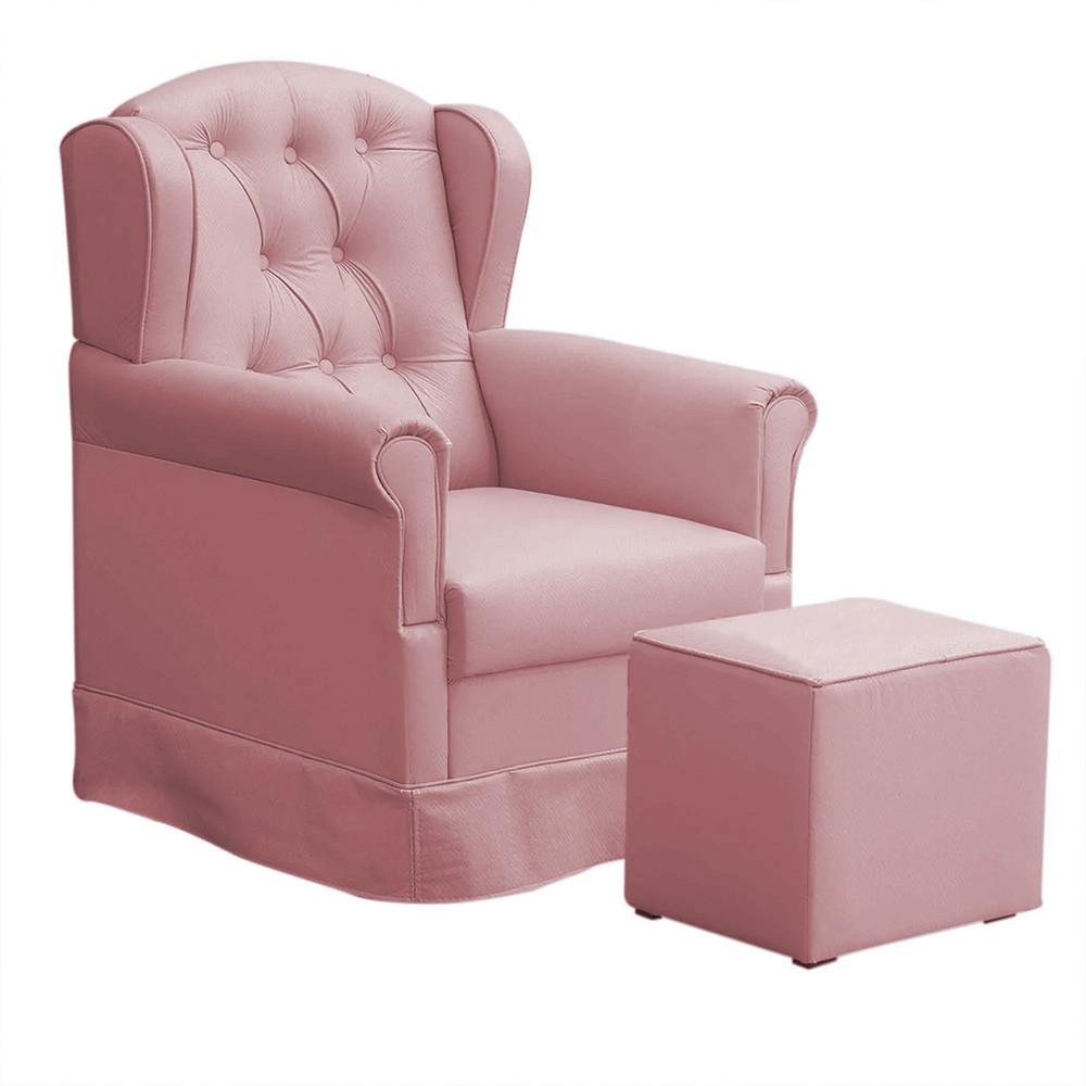 Poltrona Amamentação Balanço Manu com Puff Suede Rosa