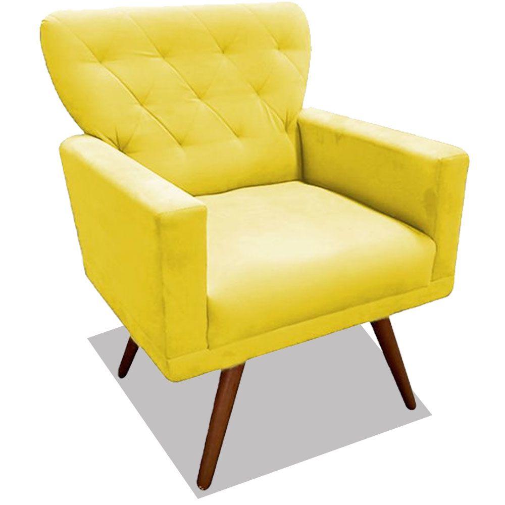 Poltrona Decorativa Julieta Pés Madeira Suede Amarelo