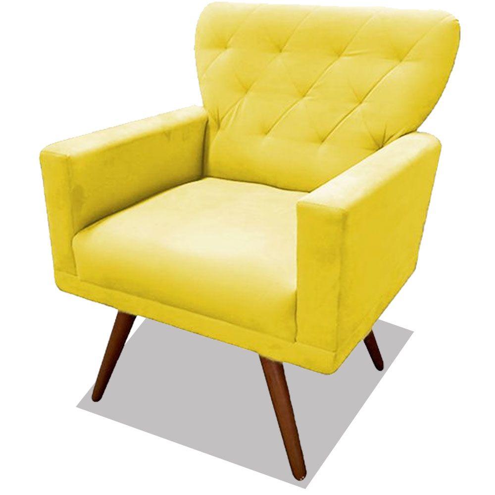 Poltrona Decorativa Julieta Pés Madeira Suede Amarelo