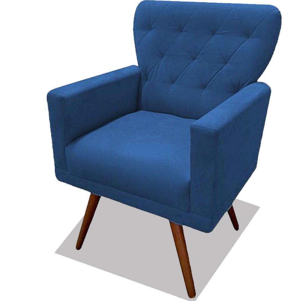 Poltrona Decorativa Julieta Pés Madeira Suede Azul Marinho