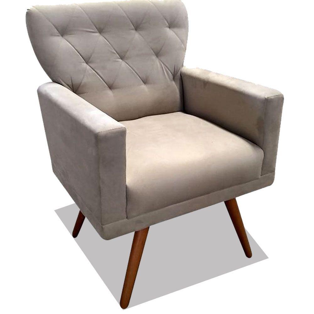 Poltrona Decorativa Julieta Pés Madeira Suede Bege