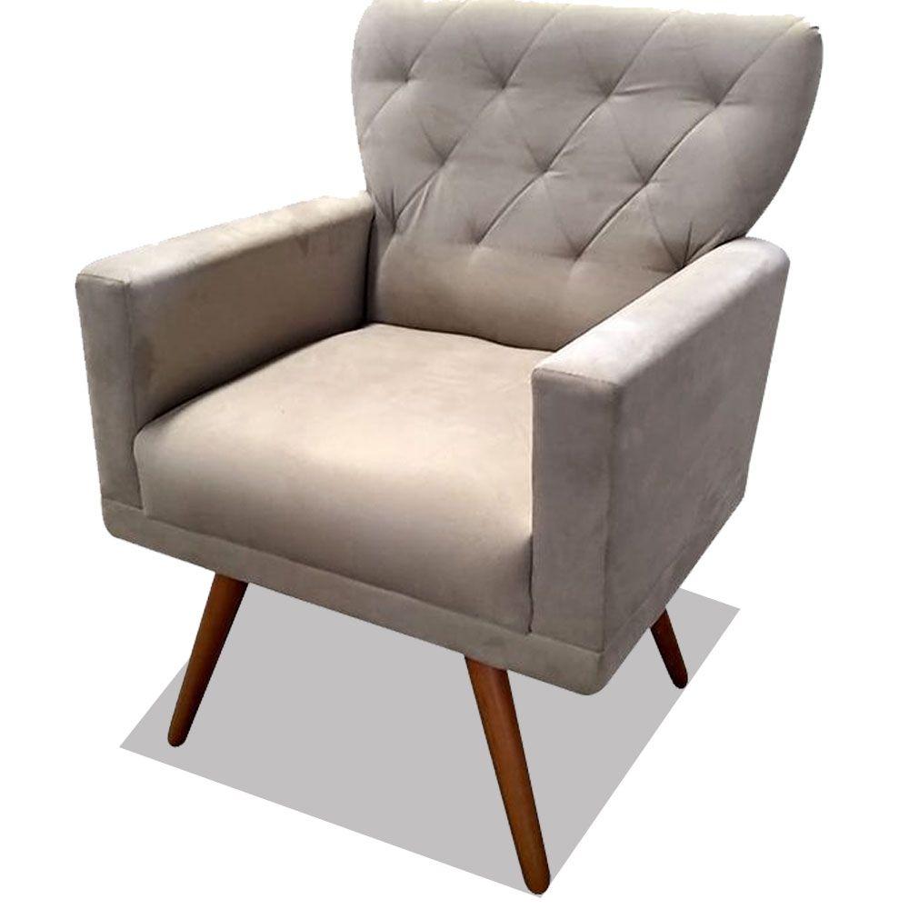 Poltrona Decorativa Julieta Pés Madeira Suede Bege