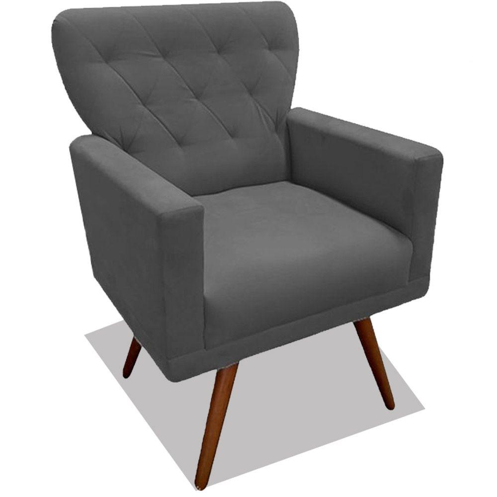 Poltrona Decorativa Julieta Pés Madeira Suede Cinza