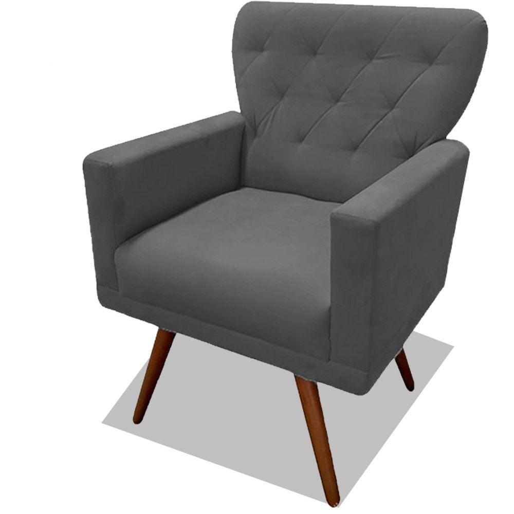 Poltrona Decorativa Julieta Pés Madeira Suede Cinza