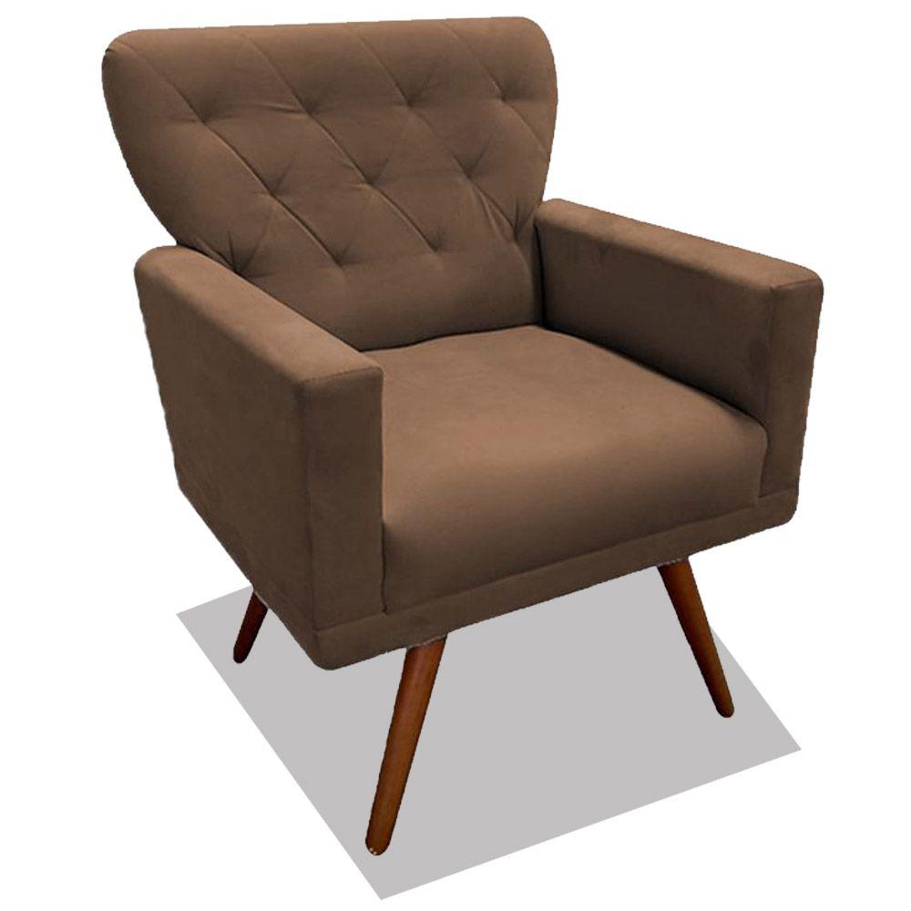 Poltrona Decorativa Julieta Pés Madeira Suede Marrom