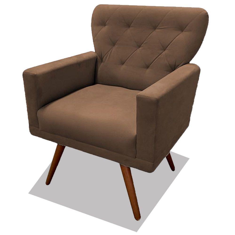 Poltrona Decorativa Julieta Pés Madeira Suede Marrom