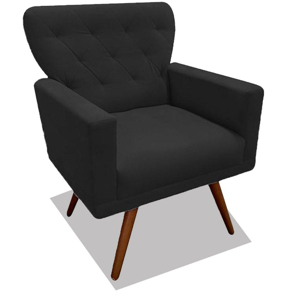 Poltrona Decorativa Julieta Pés Madeira Suede Preto
