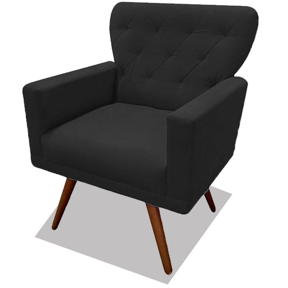 Poltrona Decorativa Julieta Pés Madeira Suede Preto