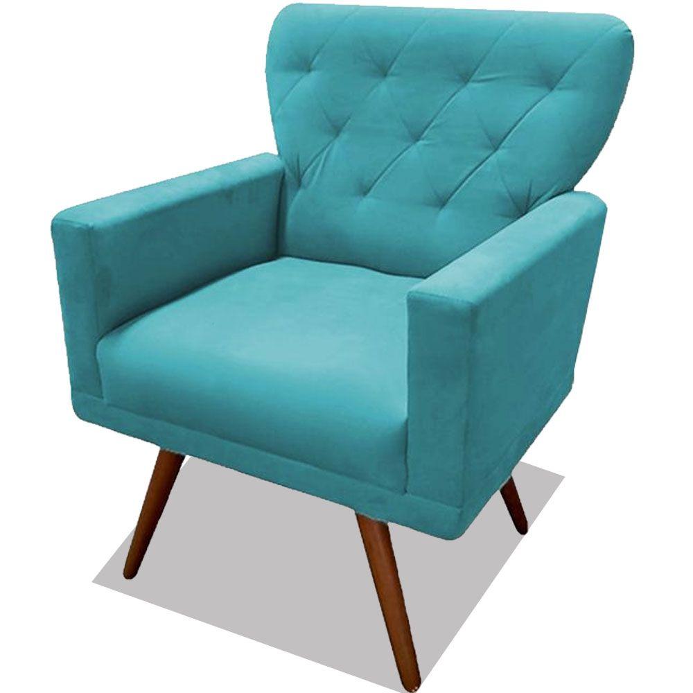 Poltrona Decorativa Julieta Pés Madeira Suede Turquesa