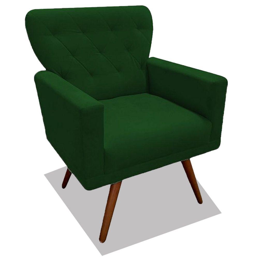 Poltrona Decorativa Julieta Pés Madeira Suede Verde