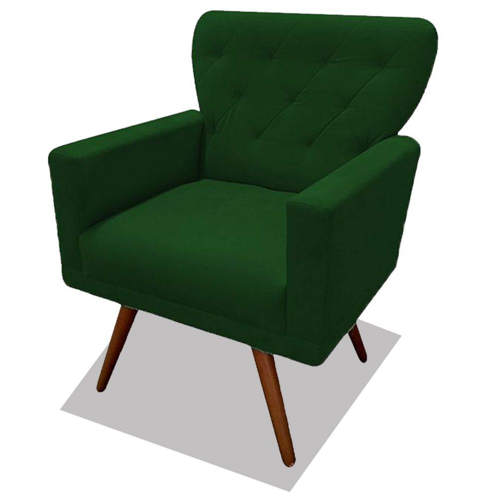 Poltrona Decorativa Julieta Pés Madeira Suede Verde