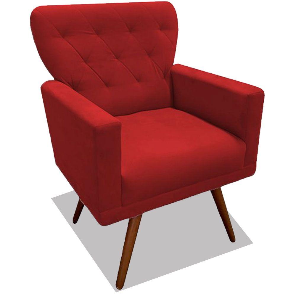 Poltrona Decorativa Julieta Pés Madeira Suede Vermelho