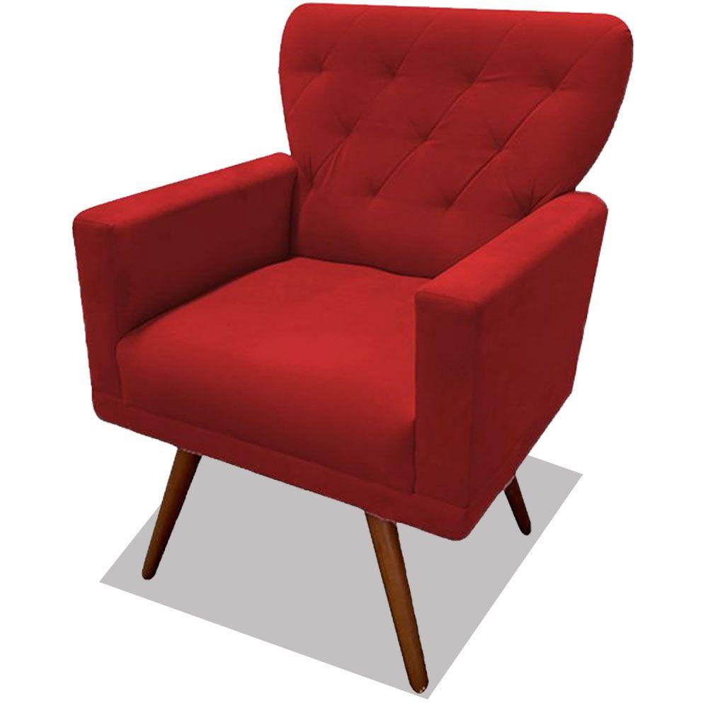Poltrona Decorativa Julieta Pés Madeira Suede Vermelho