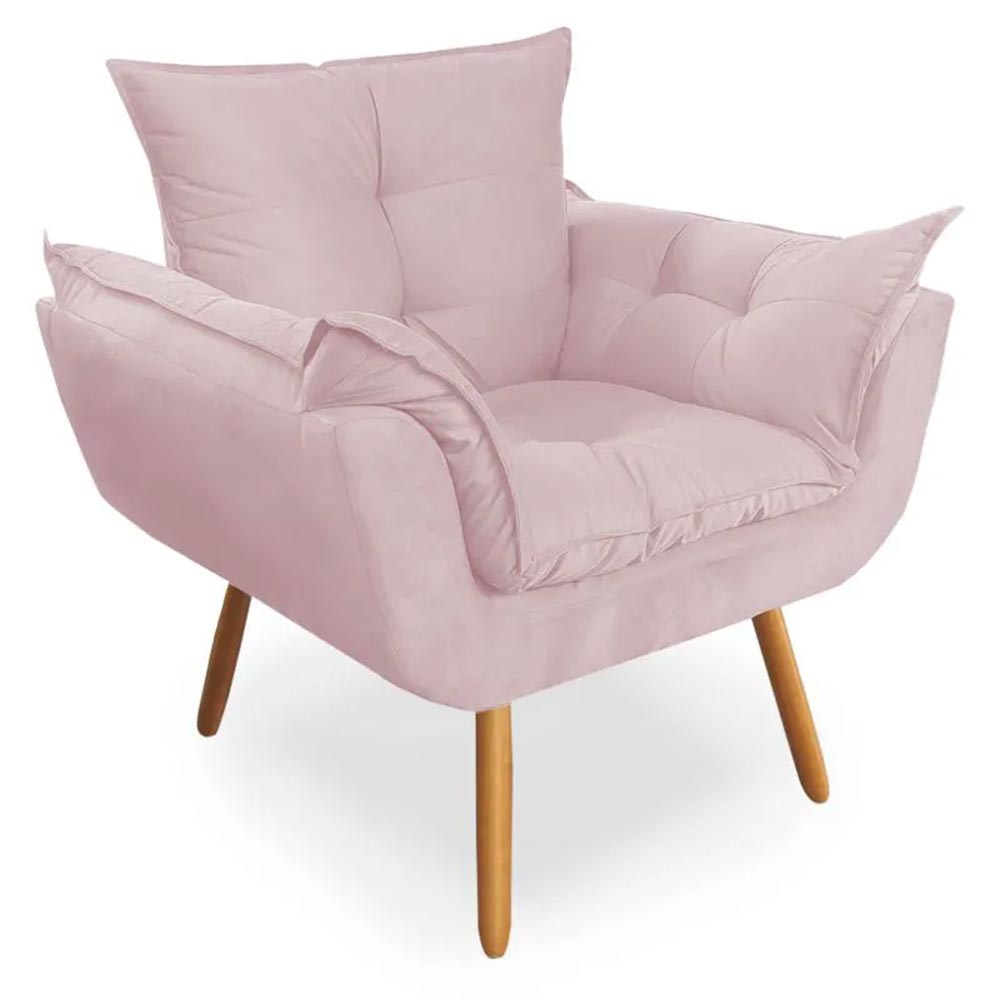 Poltrona Decorativa Opala Deluxe Suede Rosa Bebê - Shop da Mobilia