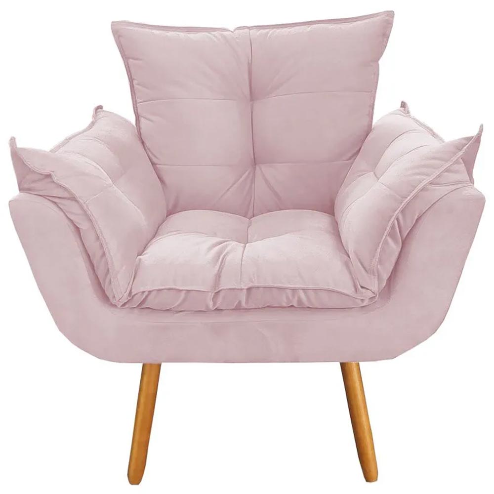 Poltrona Decorativa Opala Deluxe Suede Rosa Bebê - Shop da Mobilia