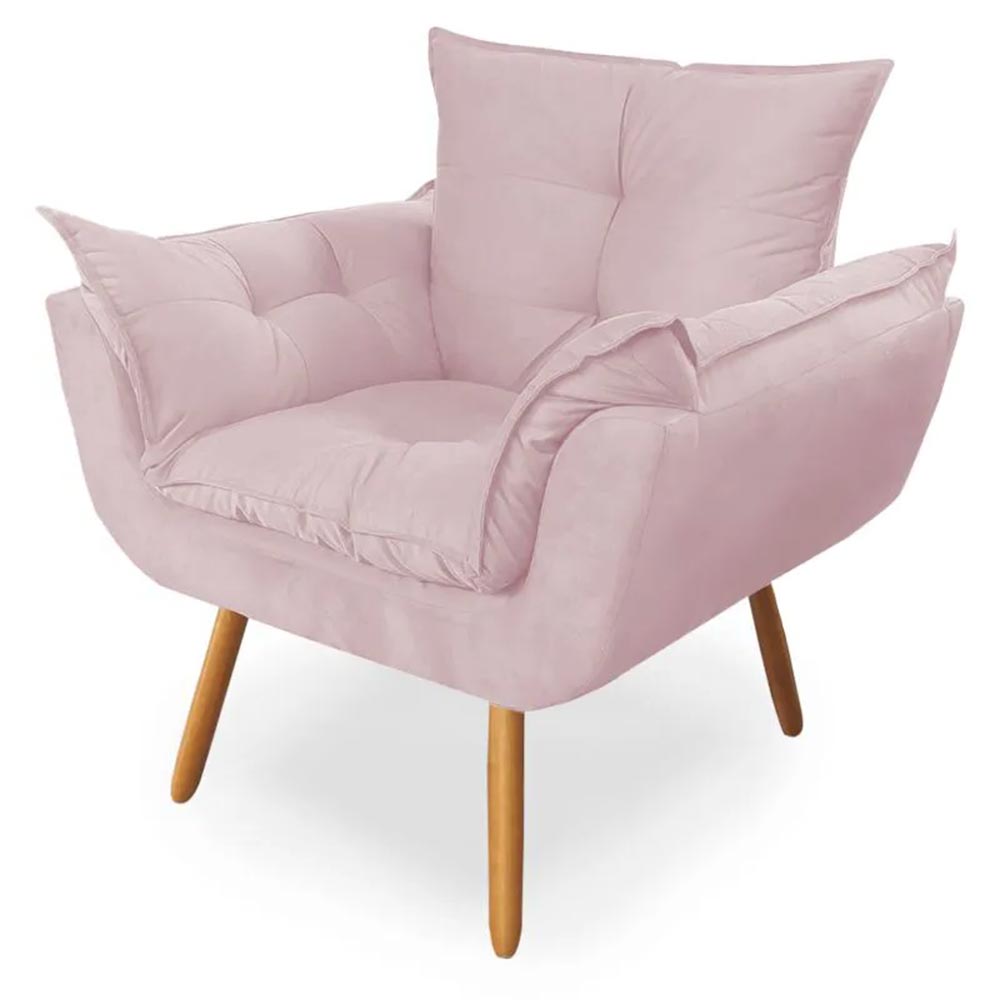 Poltrona Decorativa Opala Deluxe Suede Rosa Bebê - Shop da Mobilia