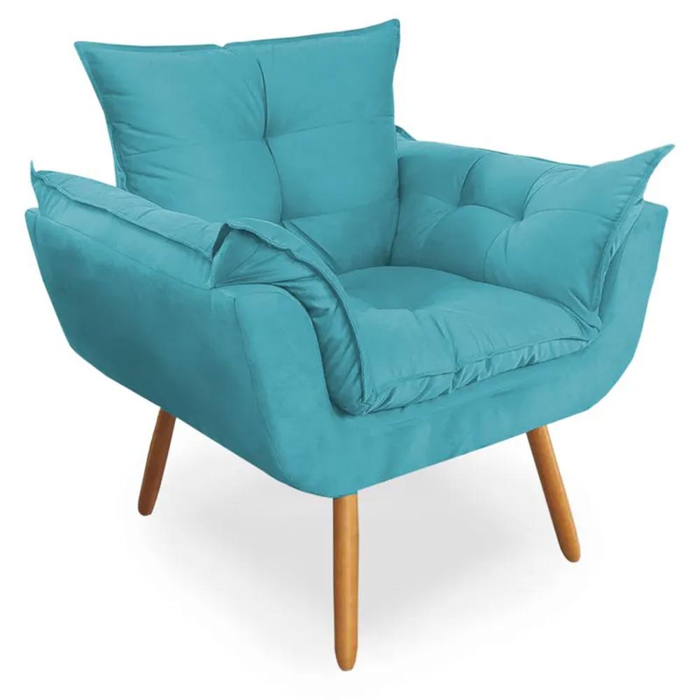 Poltrona Decorativa Opala Deluxe Suede Turquesa - Shop da Mobilia
