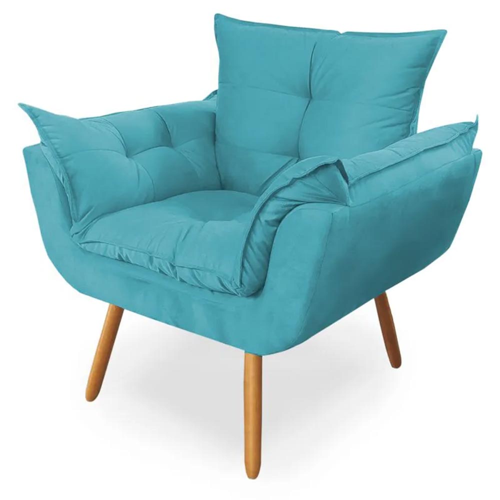 Poltrona Decorativa Opala Deluxe Suede Turquesa - Shop da Mobilia