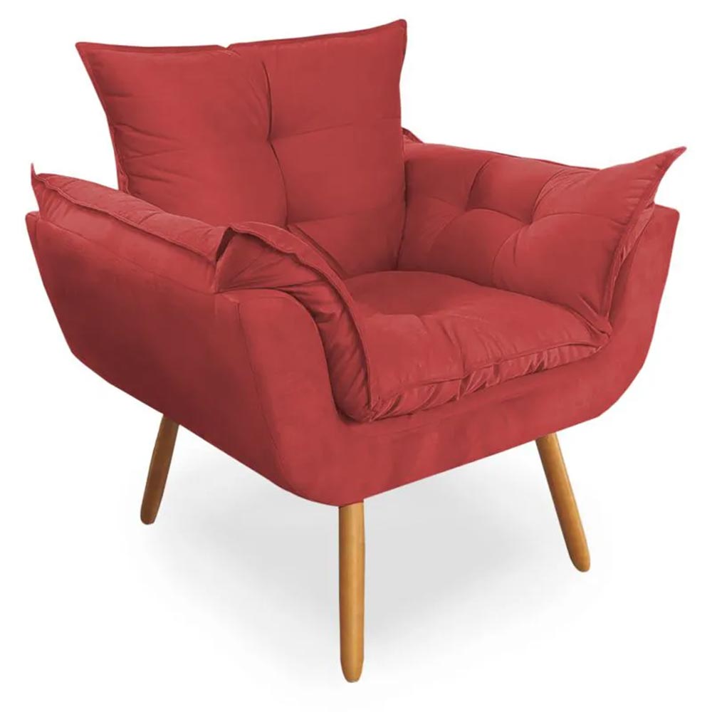 Poltrona Decorativa Opala Deluxe Suede Vermelho - Shop da Mobilia