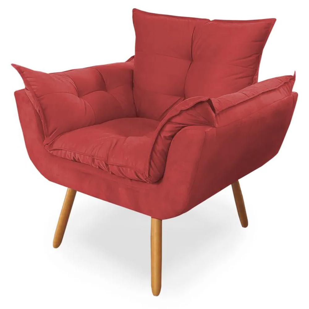 Poltrona Decorativa Opala Deluxe Suede Vermelho - Shop da Mobilia