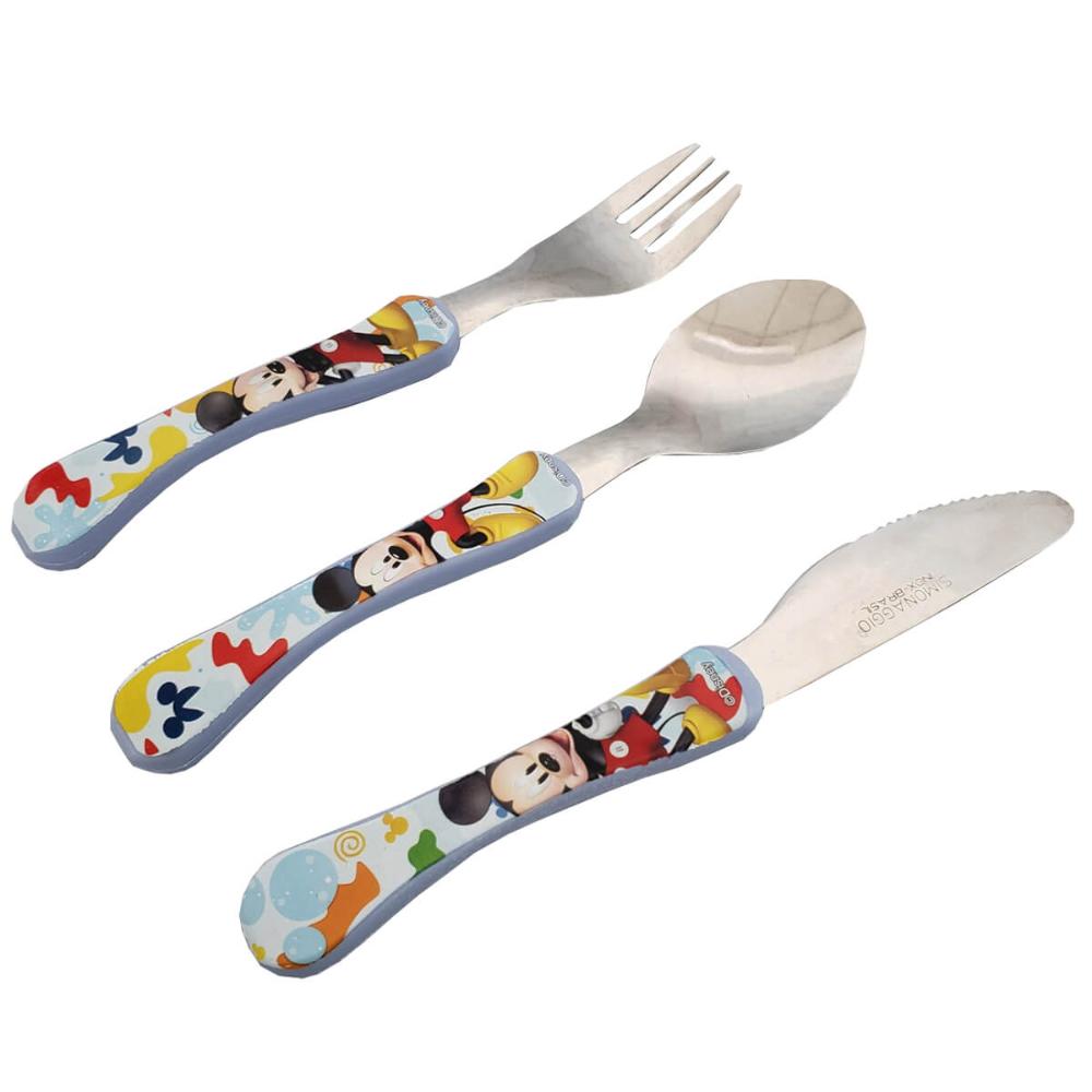 Conjunto de Talheres Mickey 3 Peças Garfo Faca Colher Inox D