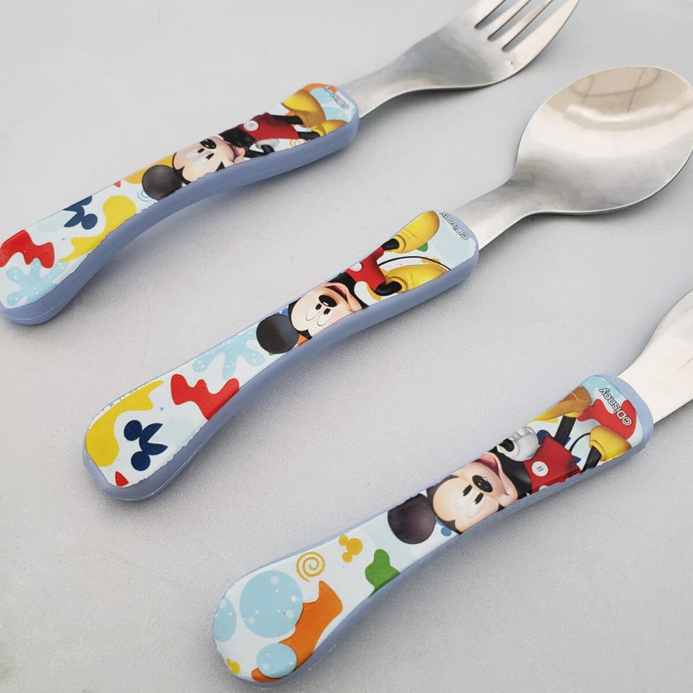 Conjunto de Talheres Mickey 3 Peças Garfo Faca Colher Inox D