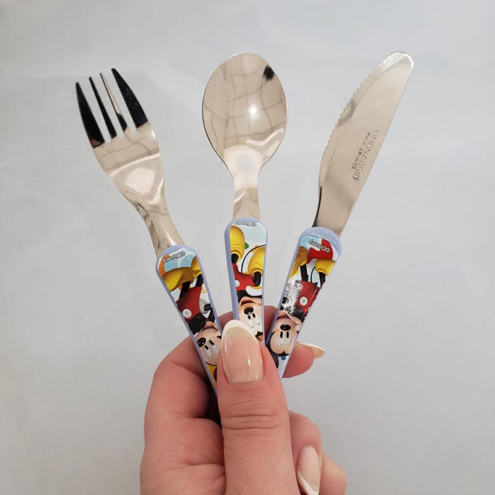 Conjunto de Talheres Mickey 3 Peças Garfo Faca Colher Inox D