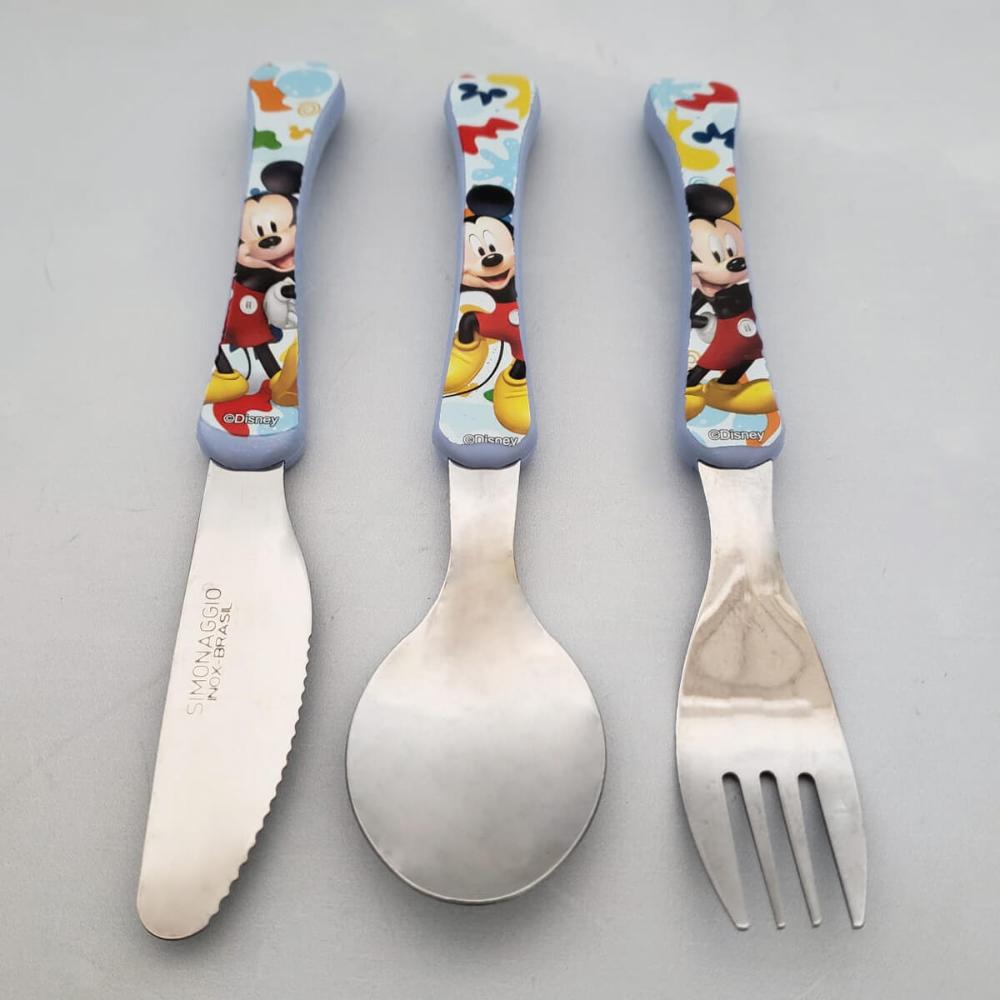 Conjunto de Talheres Mickey 3 Peças Garfo Faca Colher Inox D