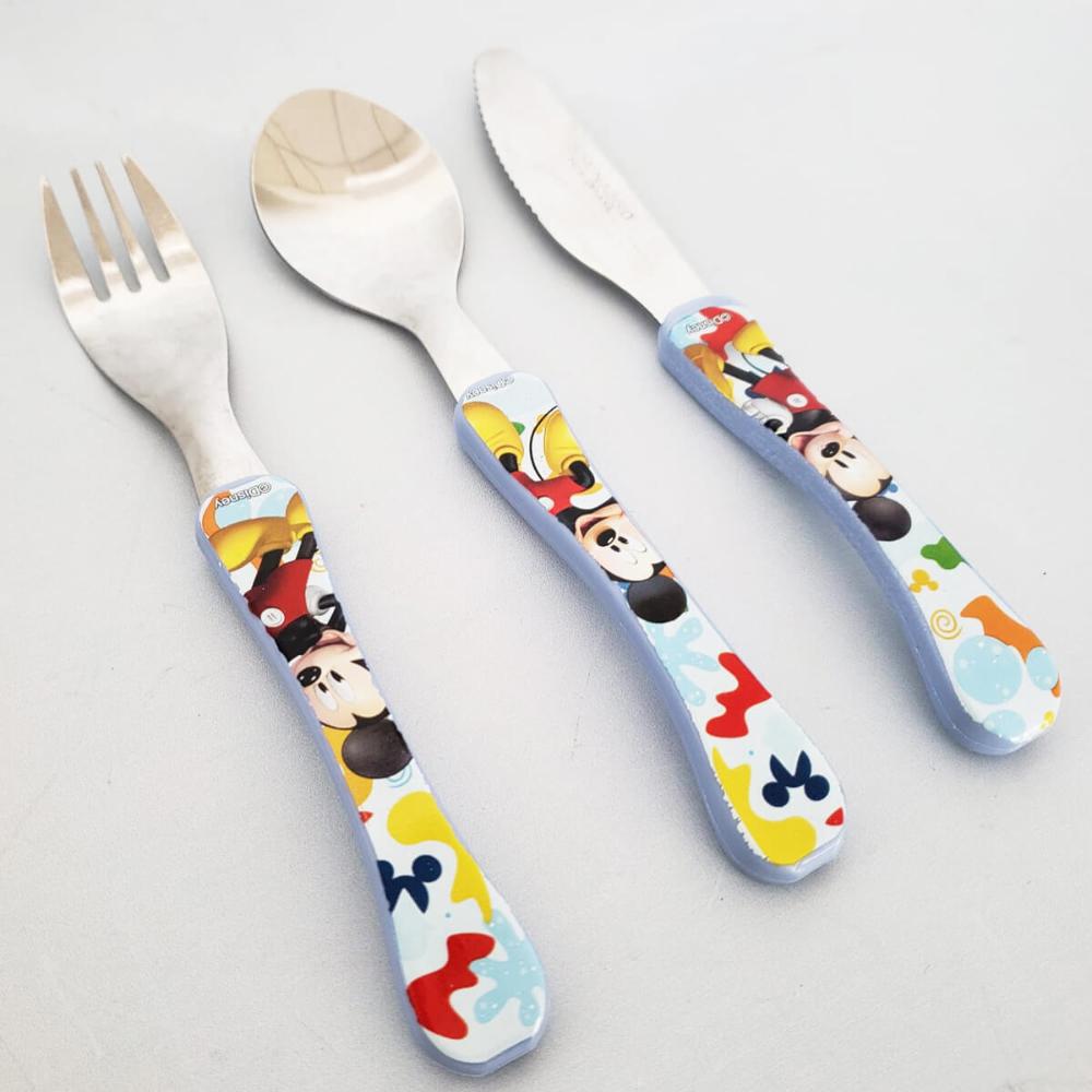 Conjunto de Talheres Mickey 3 Peças Garfo Faca Colher Inox D
