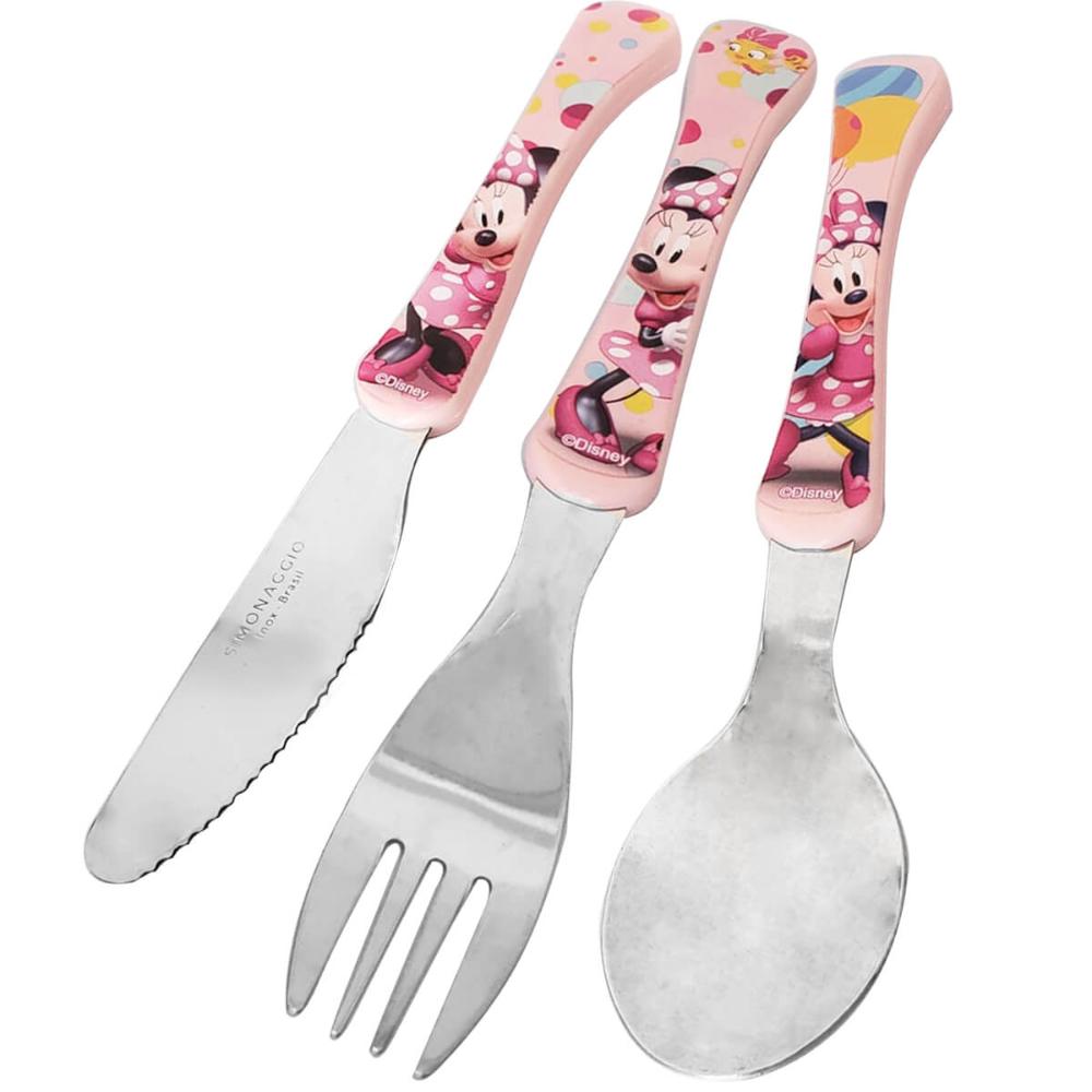 Conjunto de Talheres Minnie Rosa 3 Peças Garfo Faca Colher I