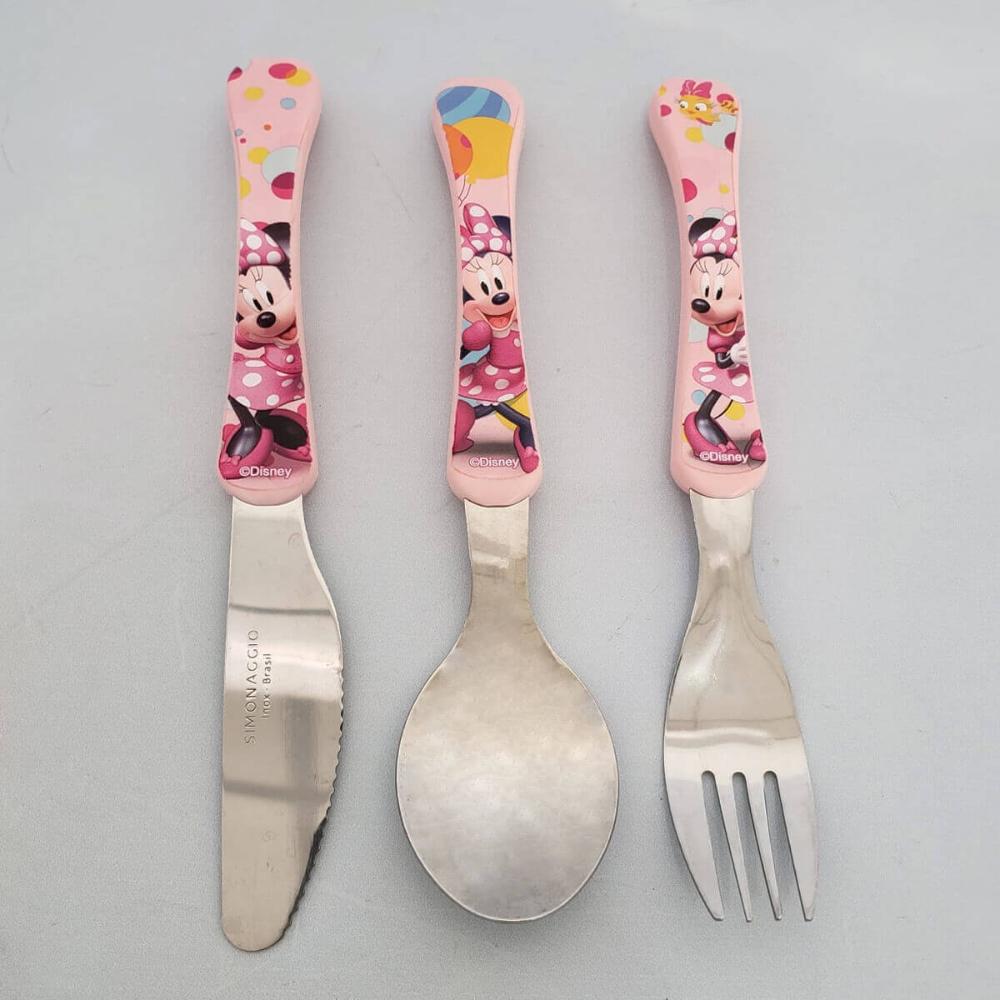 Conjunto de Talheres Minnie Rosa 3 Peças Garfo Faca Colher I